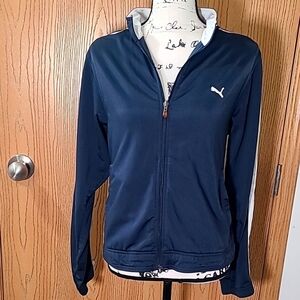Puma navy striped logo track jacket full zip sweatshirt athleisure